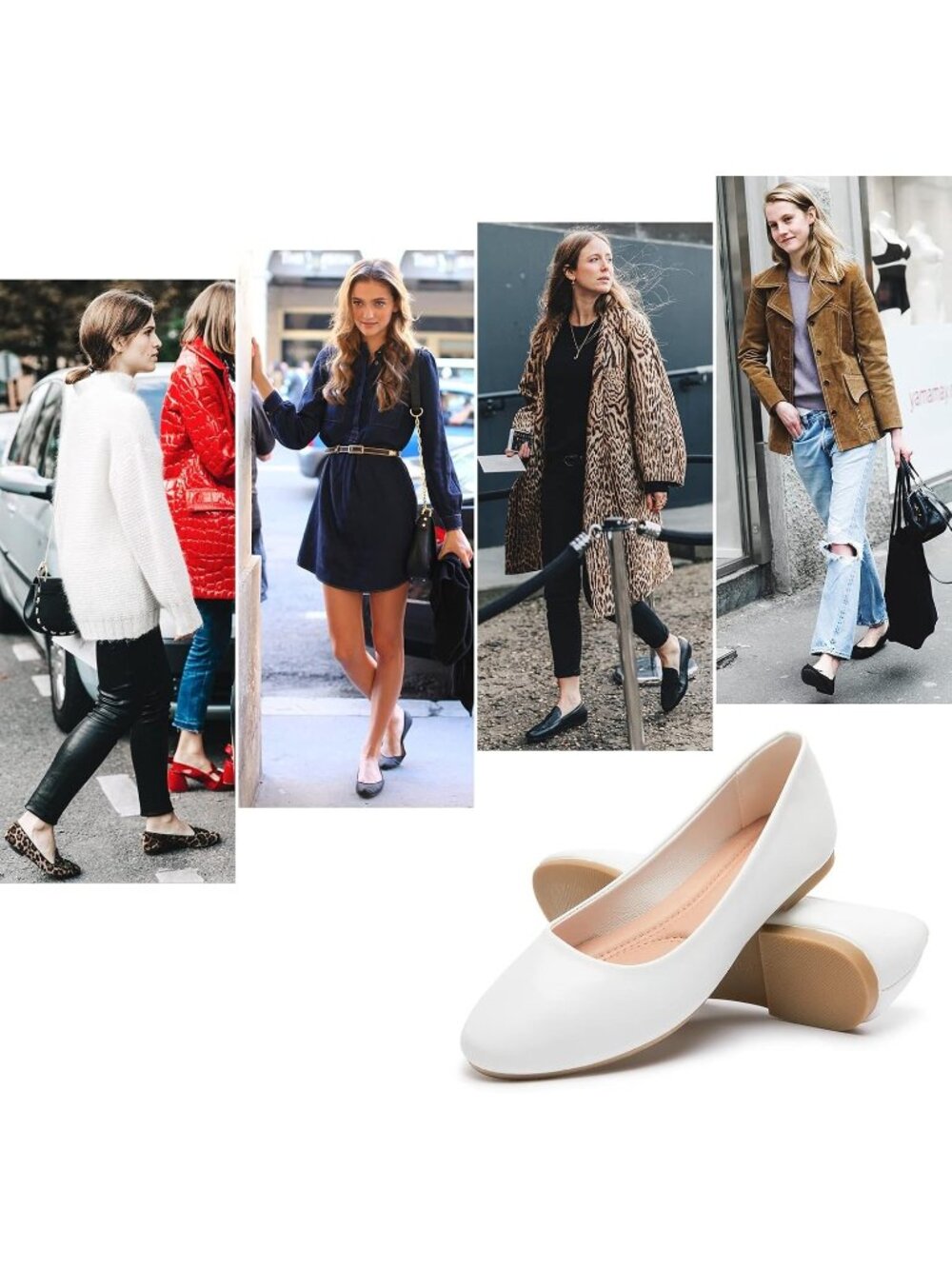 Women's White Faux Leather Comfortable Slip on Ballet Classic Dress Flats Shoes - Picture 2 of 6